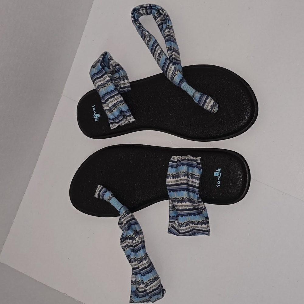 Sanuk Women's Yoga Sling 2 Print Vintage Sandal Blue Topaz Island Stripe Size 9 - Picture 2 of 16